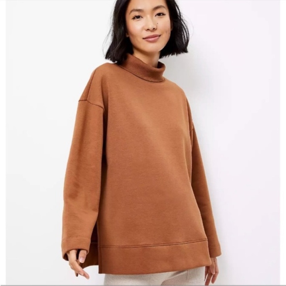 Lou & Grey turtleneck oversized loose fit sweatshirt cocoa brown size small